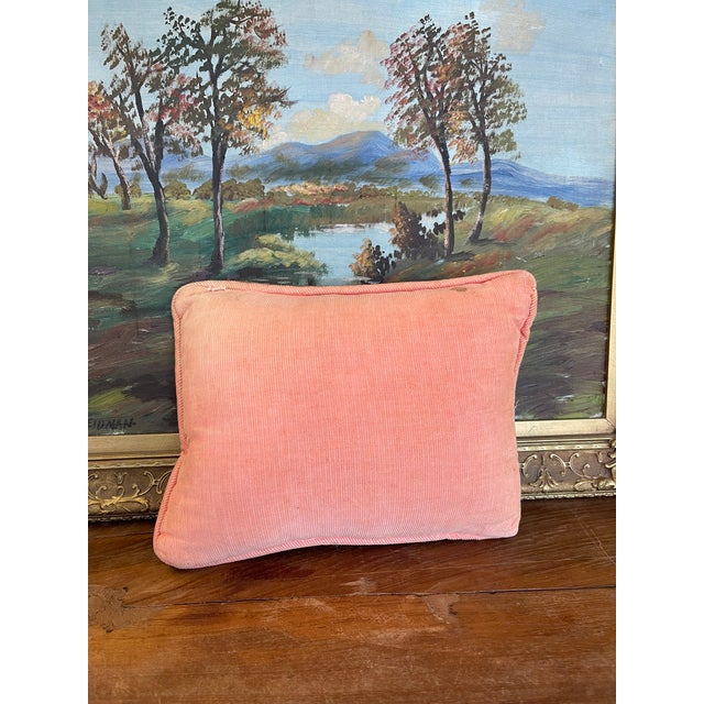 Handmade Needlepoint Floral Pillow With Pink Corduroy Backing - Accent Cushion, Made in Seattle For Sale In Seattle - Image 6 of 9