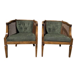 Mid 20th Century Caned, Round Back Club Chairs - a Pair For Sale