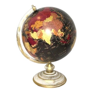 Black Old World 10" Tabletop Globe on Distressed Gold Metal Base 17" Tall For Sale