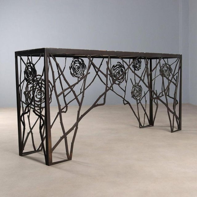 Console Table in Brass with a Rose Garden Motif For Sale - Image 9 of 10