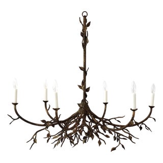 Gold Rubbed Black Lennox Branching Leaf Chandelier For Sale