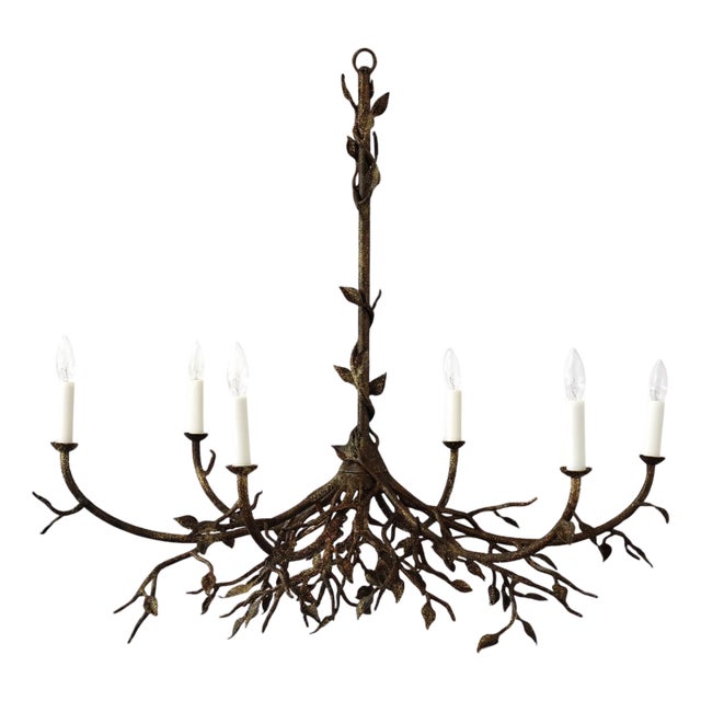 Gold Rubbed Black Lennox Branching Leaf Chandelier For Sale