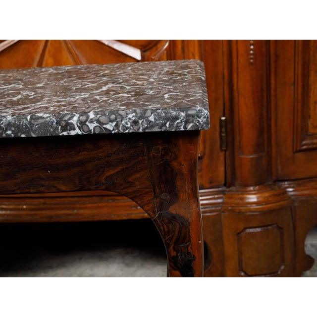 Wood French 19th Century Louis XV Style Walnut Side Table with Grey Marble Top For Sale - Image 7 of 12