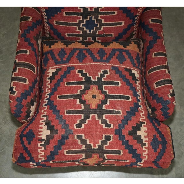 Kilim and Dark Brown Leather Howard Lounge Chair from George Smith of Chelsea For Sale - Image 4 of 16