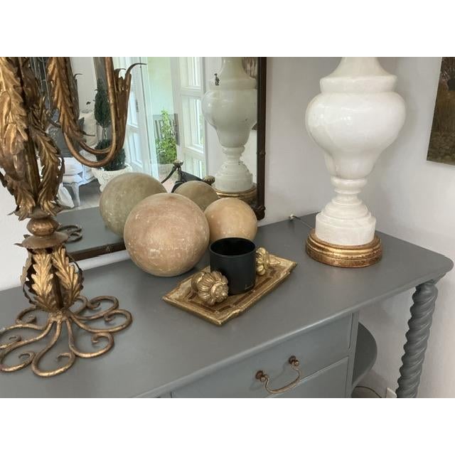 Vintage Alabaster Carved Balls - Set of 2 For Sale - Image 4 of 4