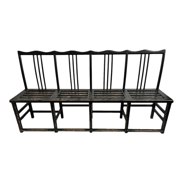 Vintage Black Farmhouse Asian Julan Wood Hall Bench For Sale