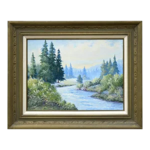 McKenzie River, Oregon - Mid Century Pacific Northwest Evergreen Landscape by Loretta Adele Lee Kirchoff
