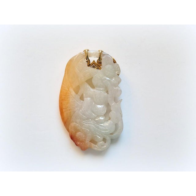 Asian Antique Early 20th Century Gia Certified, Antique Chinese Jade Gold Pendant Goddess Guanyin With Diamond For Sale - Image 3 of 9