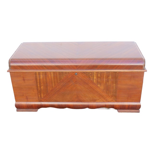 Lane Art Deco Waterfall Inlay Cedar Chest Blanket Trunk 6619 For Sale