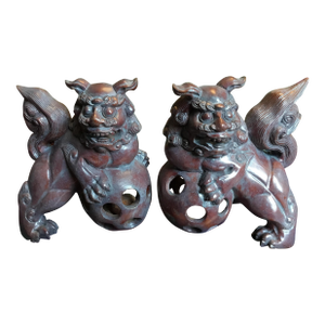 Vintage Hand Carved Foo Dogs - Set of 2