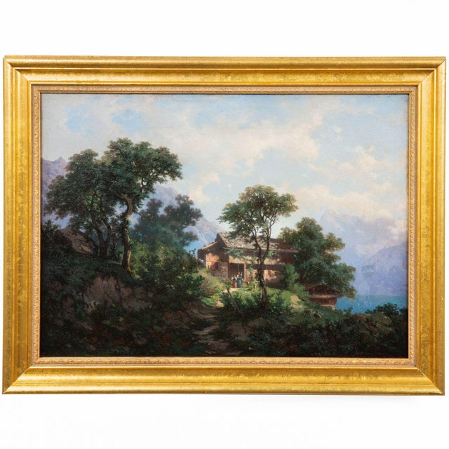 Realism 19th Century Swiss Antique Oil Painting of Mountains by Francois Niederhausern For Sale - Image 3 of 18