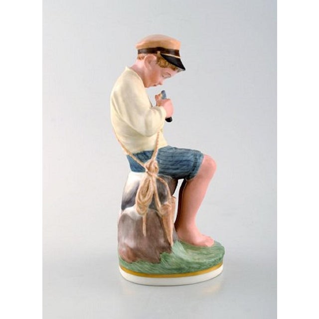Vintage Porcelain Young Boy Figurine in Overglaze from Royal Copenhagen For Sale - Image 3 of 8