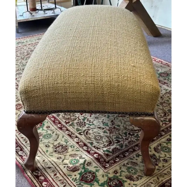Antique Cabriolet Leg Ball and Pad Foot Bench in a New Raffia Upholstery With Nail Heads For Sale - Image 4 of 8