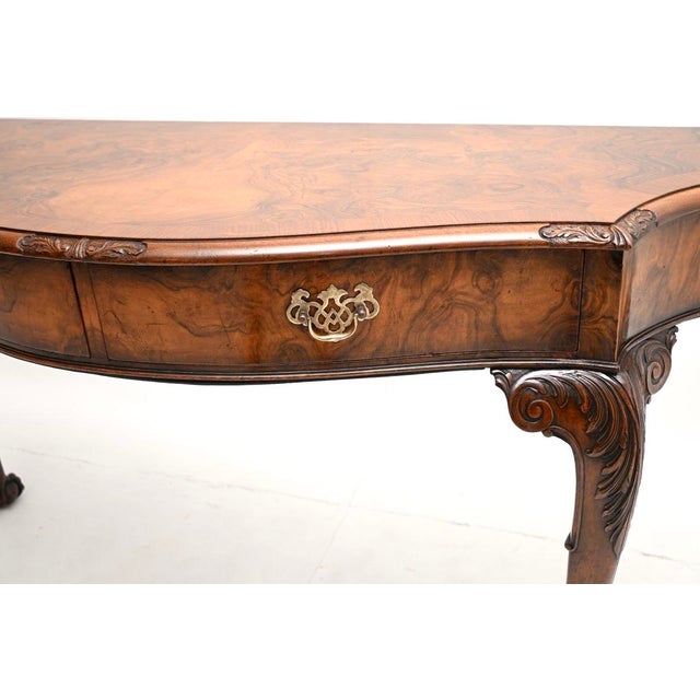 Large Antique Queen Anne Style Figured Walnut Console Table, 1900 For Sale - Image 10 of 11