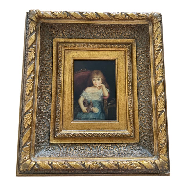 Late 19th Century Victorian-Style Portrait of a Young Girl With Doll by R. Wilson – Ornate Gilt Frame For Sale