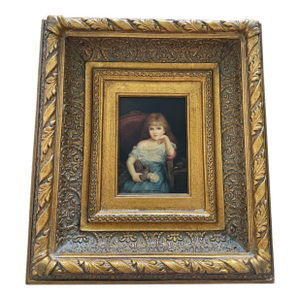 Late 19th Century Victorian-Style Portrait of a Young Girl With Doll by R. Wilson – Ornate Gilt Frame