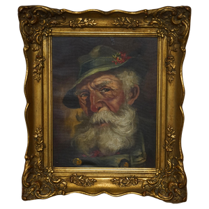 Dutch Artist, Man with Grey Hair & Cap, Oil on Canvas, Framed