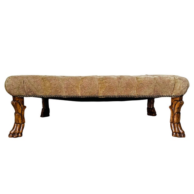 Brown Vintage Large Traditional Tufted Ottoman Coffee Table With Carved Lion Paw Feet For Sale - Image 8 of 10