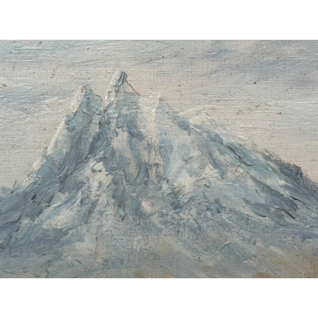 Mountain Lake Forest Landscape Scene - Vintage 20th Century Oil Painting 1970 For Sale - Image 14 of 17