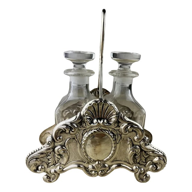 Italian Oil and Vinegar Set in 800 Silver and Crystal, 1990 For Sale