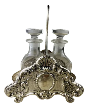 Italian Oil and Vinegar Set in 800 Silver and Crystal, 1990