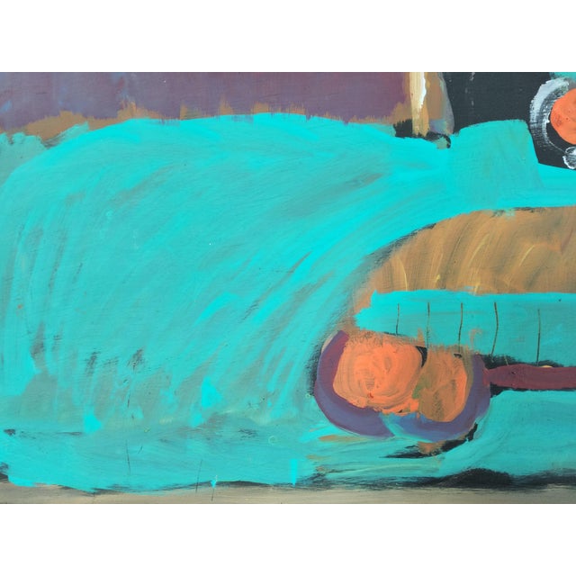 Turquoise Jimmy Lee Sudduth Folk Art Landscape Painting of Tractor and Barn For Sale - Image 8 of 18