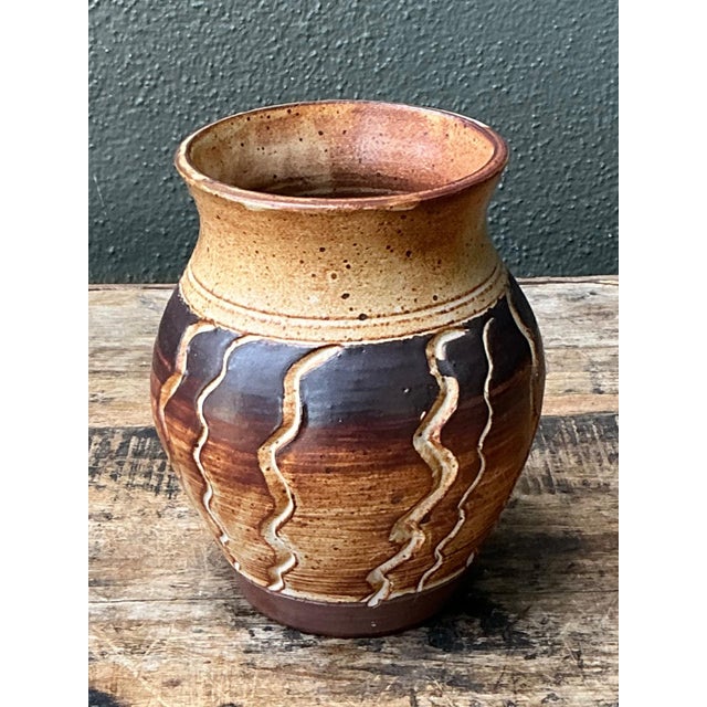 Late 20th Century Vintage Handcrafted Ceramic Vase With Wave Motif For Sale - Image 5 of 15