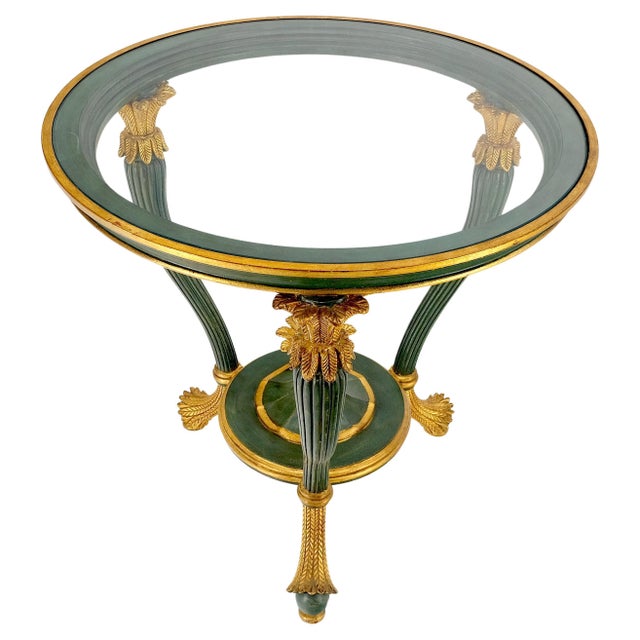 Italy Decorative Carved Painted 28" Round Glass Top Gueridon Lamp Center Table For Sale - Image 9 of 16
