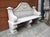 Italian Pair of Italian Carved Arched Back Limestone Garden Benches With Volute Supports For Sale - Image 3 of 12