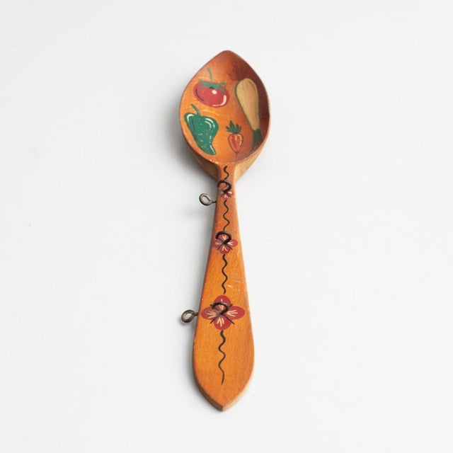 Wood Traditional Rustic Wood Hand Painted Spoon Artwork from Spain, 1970s For Sale - Image 7 of 16