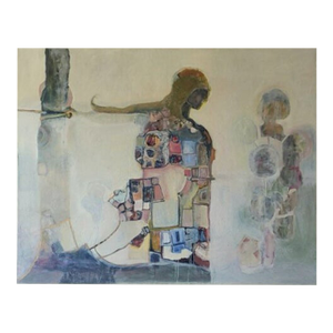 Title: In the Crumbling Sculpture Garden (She Knelt Down) 48 X 60 Inch Contemporary Abstract Expressionist, Figurative Oil Painting. By Lynn Christian