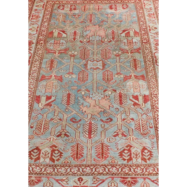Blue Antique Persian Malayer Rug With Repeating Geometric Design in Soft Blue & Ivory For Sale - Image 8 of 11