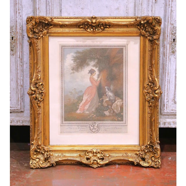 Late 19th Century 19th Century French Louis XV Engraving “Le Chiffre D’Amour" in Giltwood Frame For Sale - Image 5 of 13