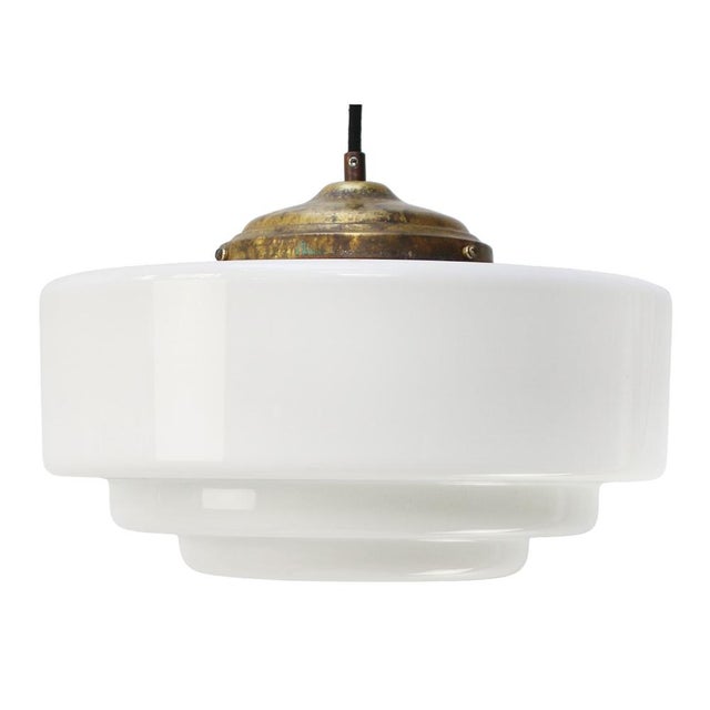 Metal Vintage Art Deco White Opaline Glass Pendant Lamp from Philips For Sale - Image 7 of 7