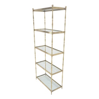 Turned Heavy Solid Brass & Glass Shelve Ball Finials Italian Decorative Etagere For Sale