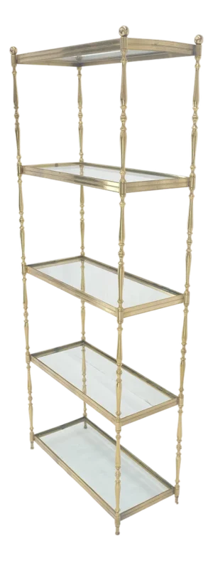 Turned Heavy Solid Brass & Glass Shelve Ball Finials Italian Decorative Etagere