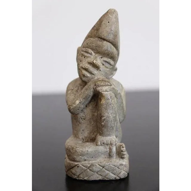 Stone African Tribal Art The Thinker Statue Carved Stone Figurine For Sale - Image 7 of 7