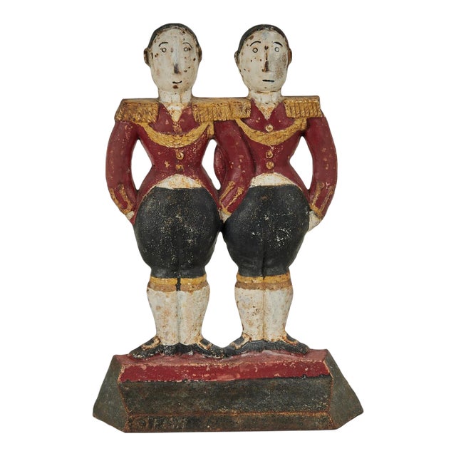 Art Deco Cast Iron Double Footmen Doorstop by Hubley Anne Fish For Sale