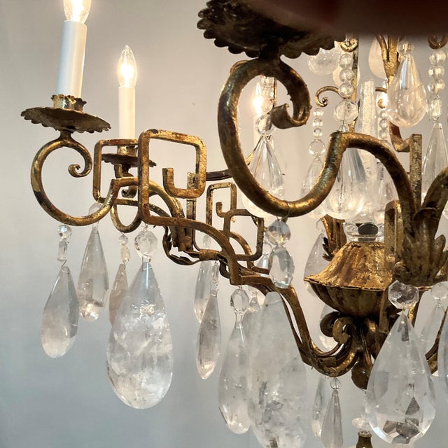 Vintage Greek Key Gold Leaf Metal Frame With All Natural Rock Crystals For Sale - Image 4 of 18