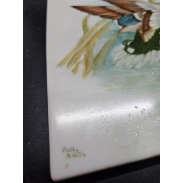American Vintage Mallard Duck Handpainted Scene, 1920's Tile For Sale - Image 3 of 4