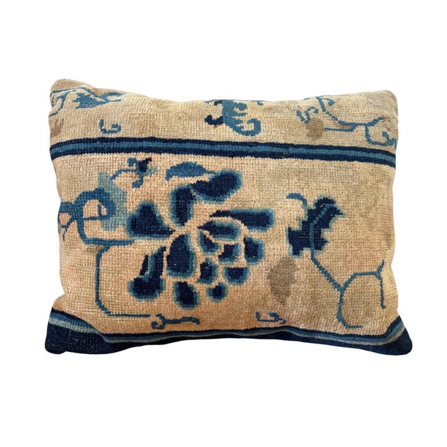 19th Century Custom Made Lumbar Pillow W/Antique Chinese Rug Fragment 17"w For Sale - Image 5 of 8