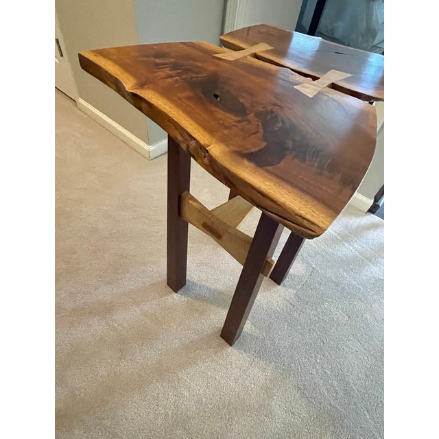 Hand Crafted Live Edge Butterfly Table in Walnut and Curly Maple by Artist Keith R. Allen For Sale - Image 9 of 12
