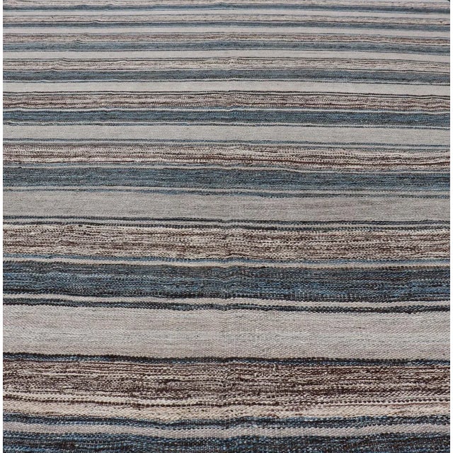 Contemporary Flat-Weave Kilim Rug by Keivan Woven Arts, Brown, Blue, and Cream 8'3 X 11'3 For Sale - Image 3 of 13