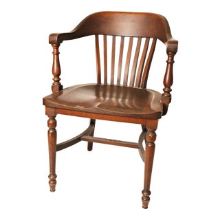 Antique Wood Bankers Office Chair For Sale
