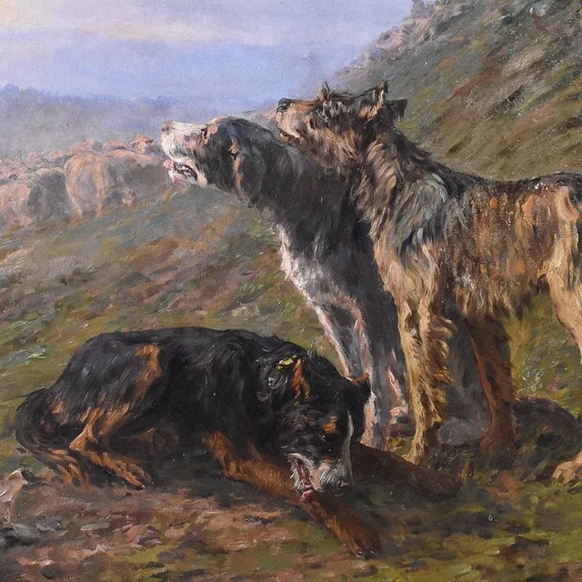 Marie Didiére Calvés, Dogs Portrait, Oil Painting on Canvas, Early 20th Century For Sale - Image 3 of 9