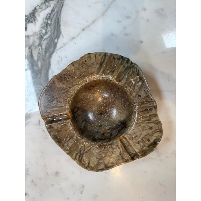 Vintage-Style Brown Marble Ashtray – Hand-Carved Organic Shape, 3 Cigar Rests For Sale In Los Angeles - Image 6 of 6