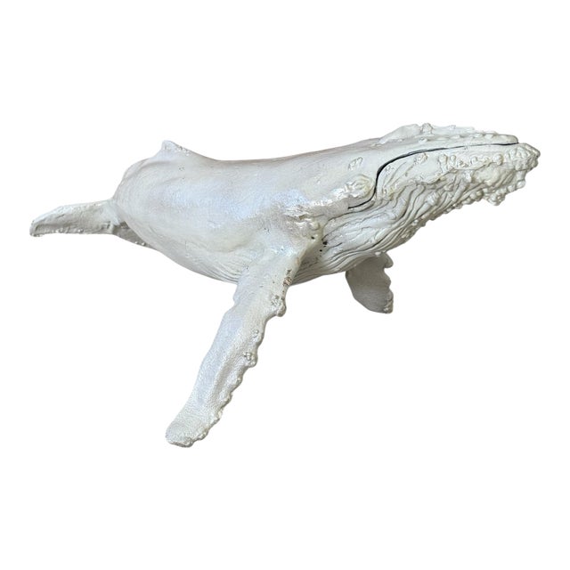 Vintage Nautical Cast Metal Humpback Whale Sculpture With Original Painted Finish For Sale