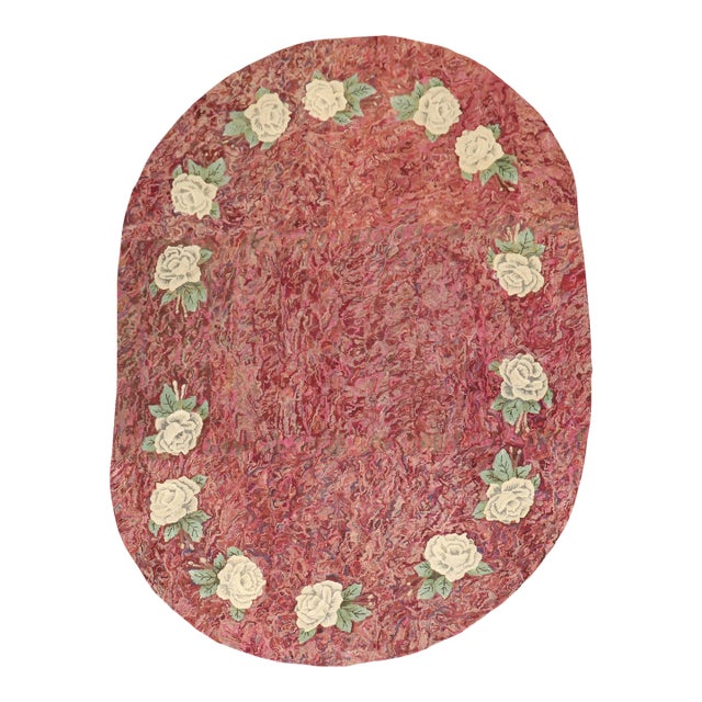 Vintage Zabihi Collection Floral Botanical American Hooked Oval Size Rug - 6'8" x 9'7" For Sale
