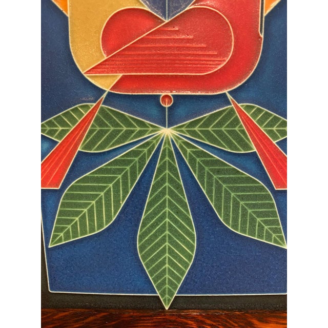 Early 21st Century Motawi Tileworks Birds Tile "Cardinals Consorting" Based on Charley Harper Design, Oak Frame by Dard Hunter Studios For Sale - Image 5 of 10