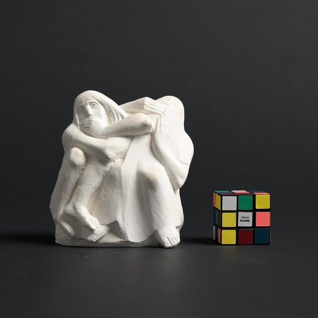 This abstract sculpture in plaster was made by the Belgian artist Jan Keustermans. The sculpture has a rough plaster...